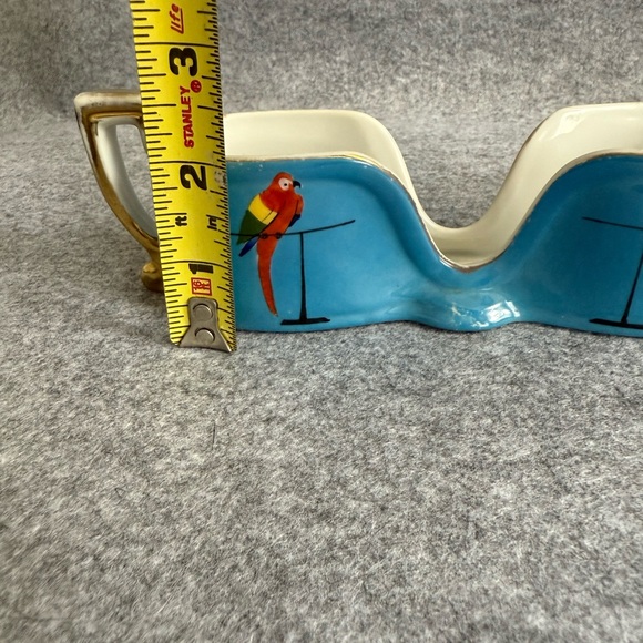 Vintage Noritake Morimura Hand Painted Spoon Holder Caddy - Blue with Parrots - Picture 10 of 12